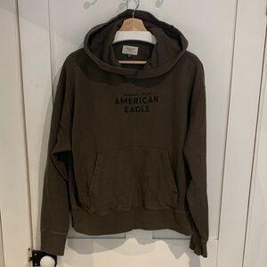 American Eagle Outfitters Men's Olive Hoodie Sweater